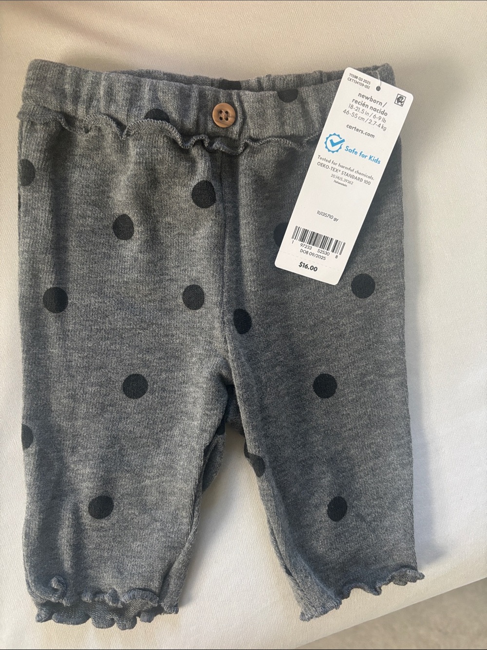 Carter's Gray Leggings with Black Polka Dots and Ruffle Hem